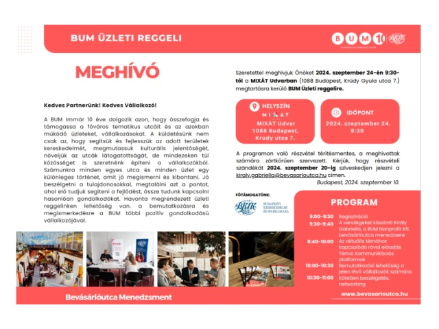 Újra jönnek ősszel a BUM Üzleti Reggelik